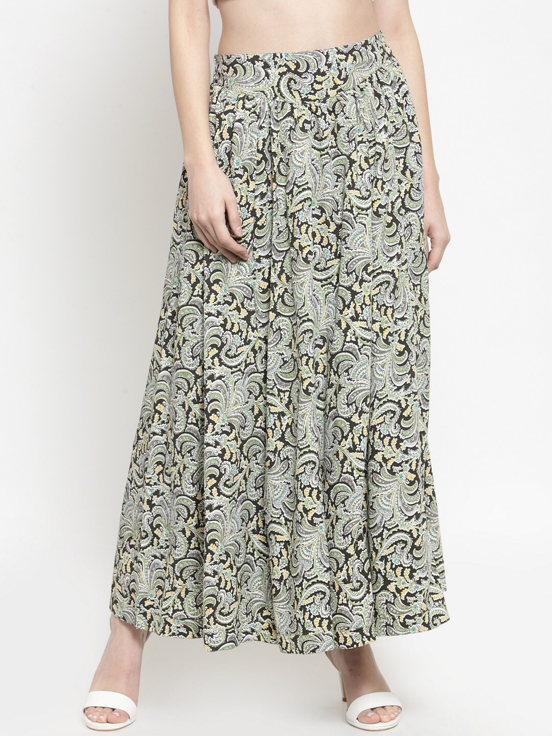 

Sera Women Green & White Floral Printed Flared Maxi Skirt