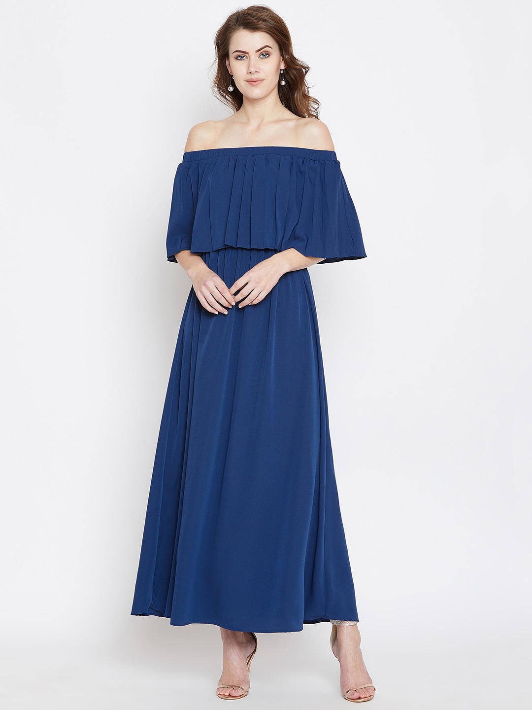 

Berrylush Blue Off-Shoulder Crepe Maxi Dress