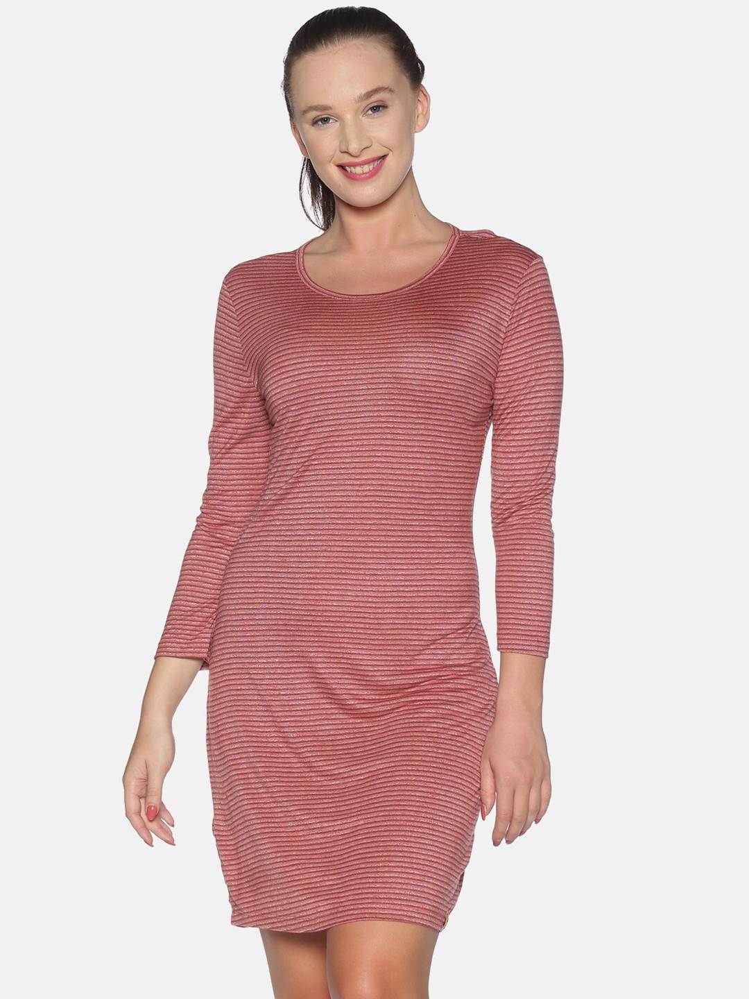 

Campus Sutra Women Pink Striped Sheath Dress