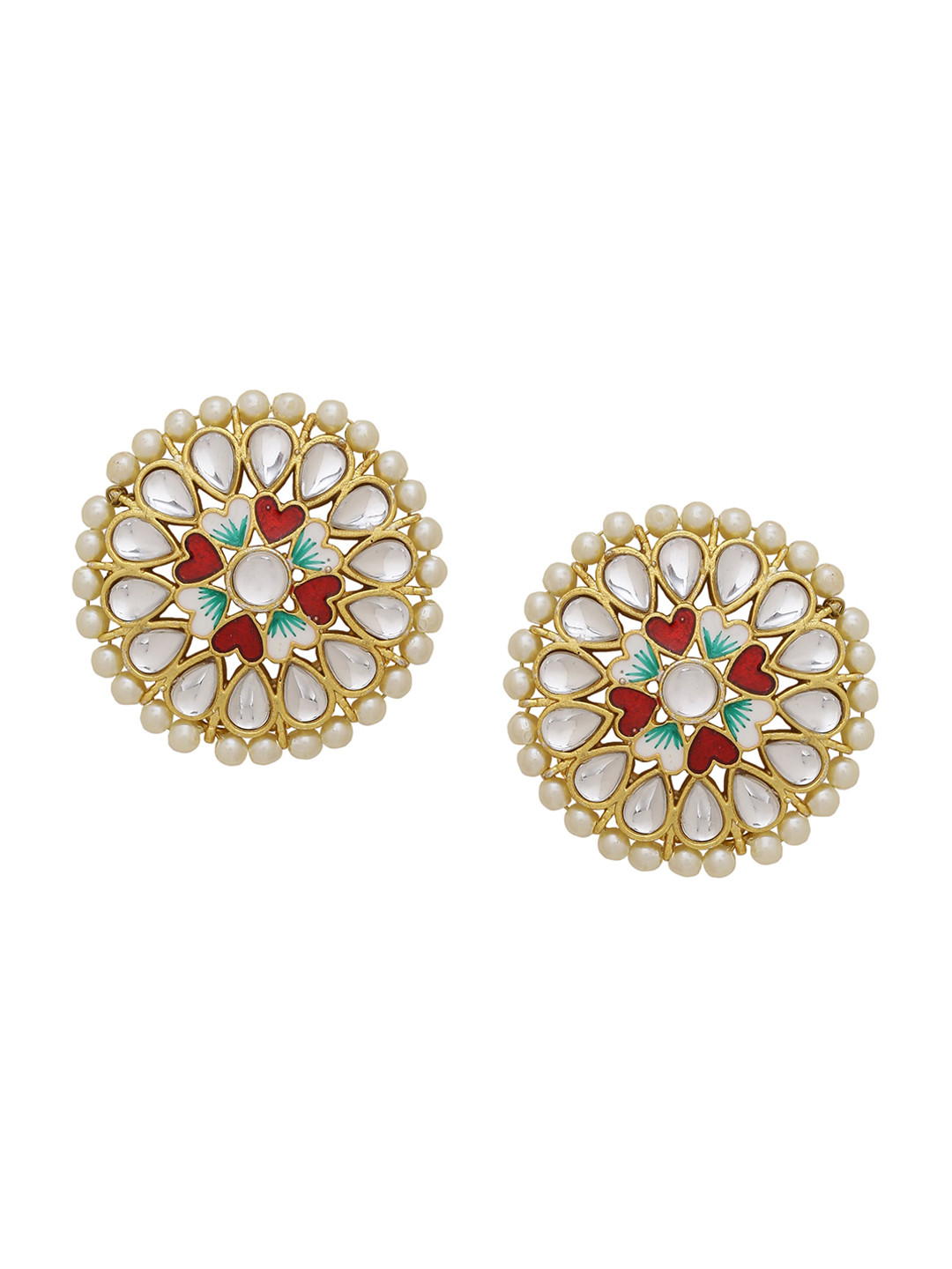 

Silvermerc Designs White Gold-Plated Kundan Meena Circular Studs