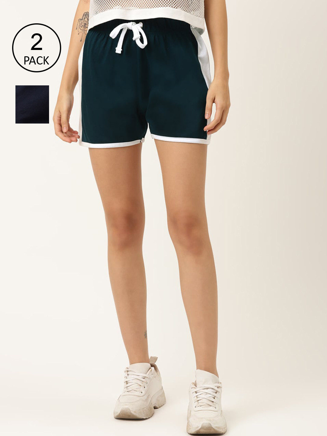 

The Dry State Women Pack of 2 Green & Navy Blue Mid-Rise Regular Shorts