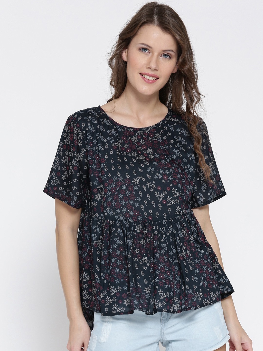 

Sera Blue Floral A-Line Top