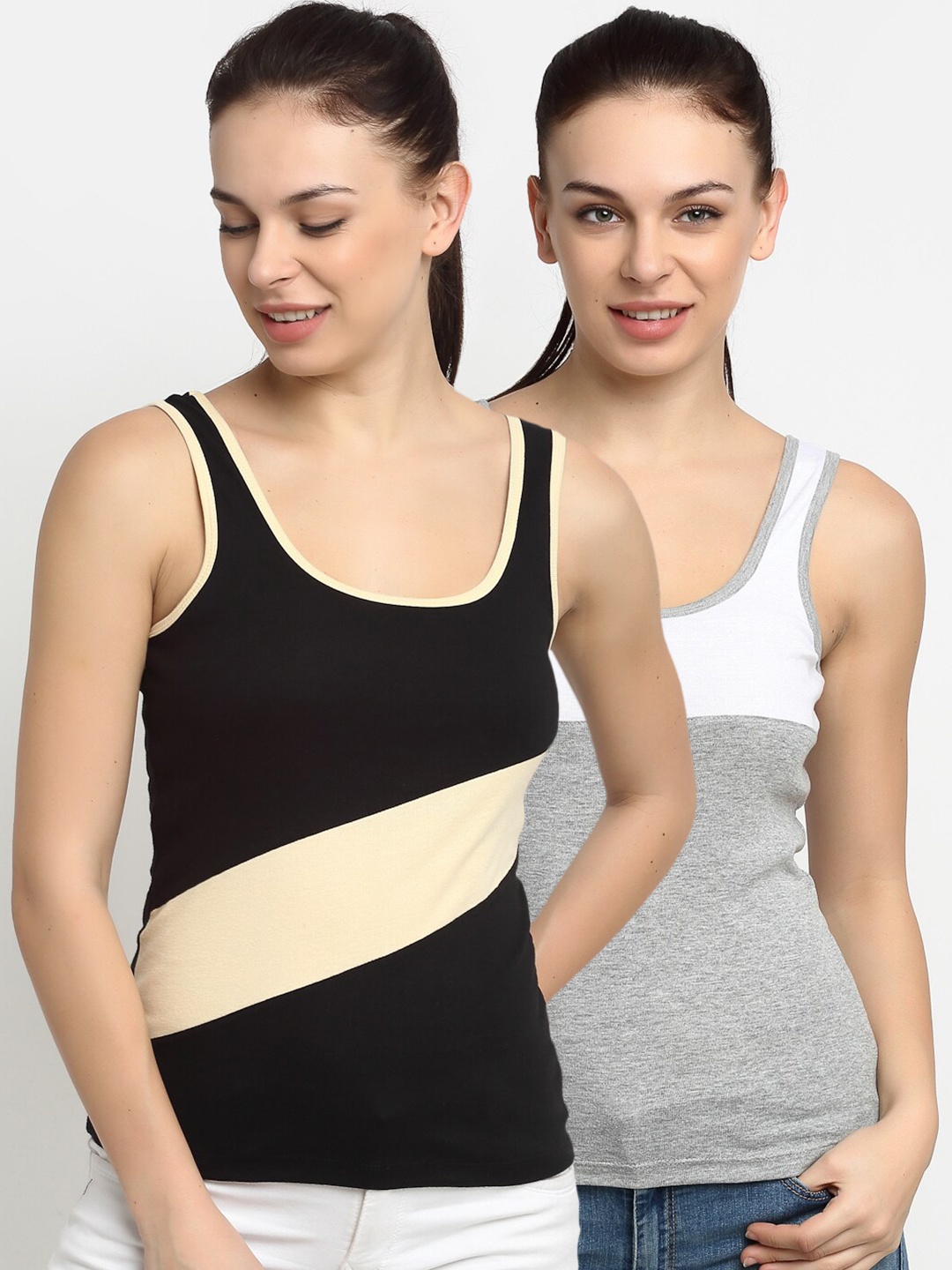 

Friskers Women Multicoloured Pack of 2 Colourblocked Tank Top, Multi