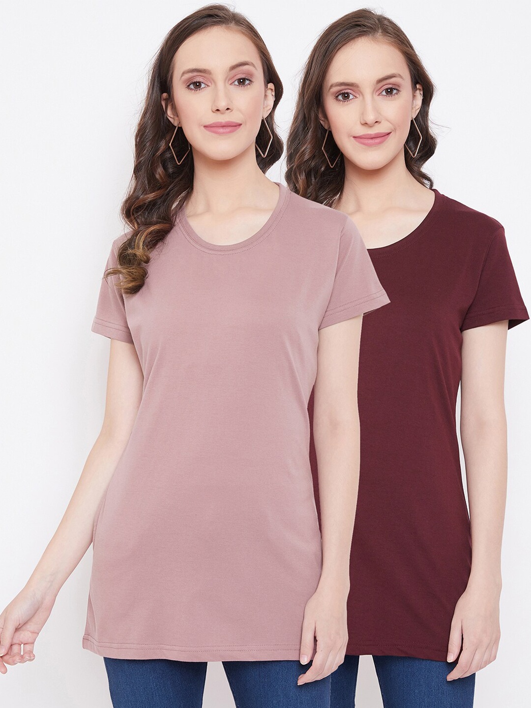 

Okane Women Pack of 2 Pink & Maroon Round Neck T-shirt