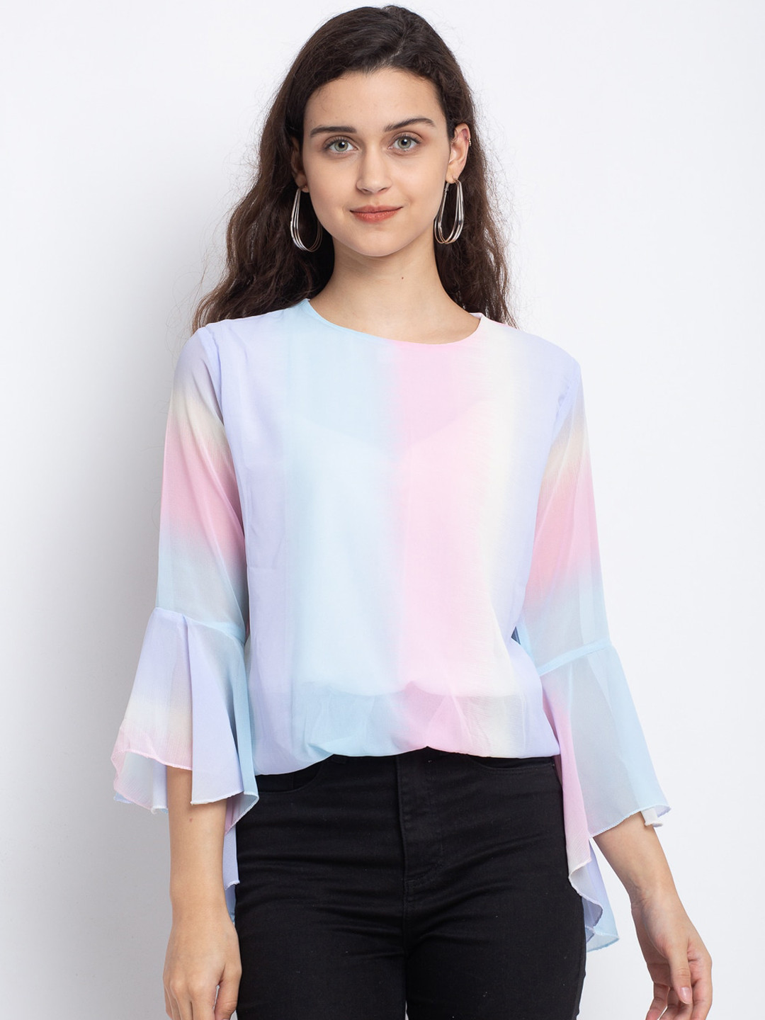 

Miaz Lifestyle Women Multicoloured Printed Crepe Blouson Top, Multi