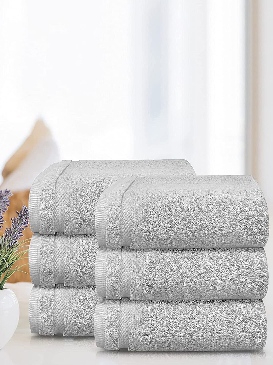 

MYTRIDENT Pack Of 6 Grey 625 GSM Face Towels