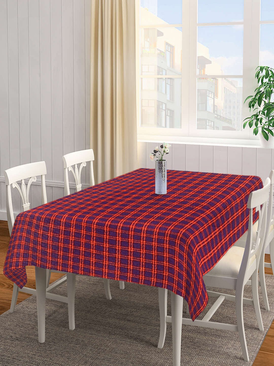KLOTTHE Purple & Red Woven-Design Cotton 6-Seater Rectangular Table Cover