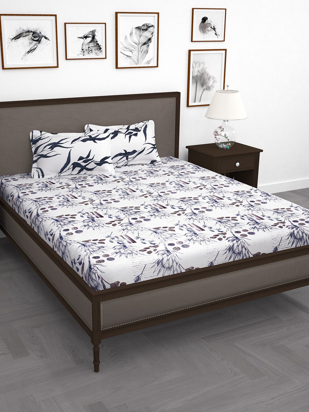 

Story@home White & Black Floral Cotton 1 King Bedsheet with 2 Pillow Covers
