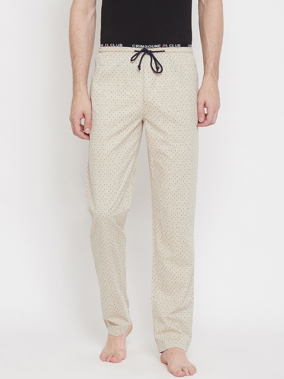 

Crimsoune Club Men Beige Printed Pure Cotton Lounge Pants
