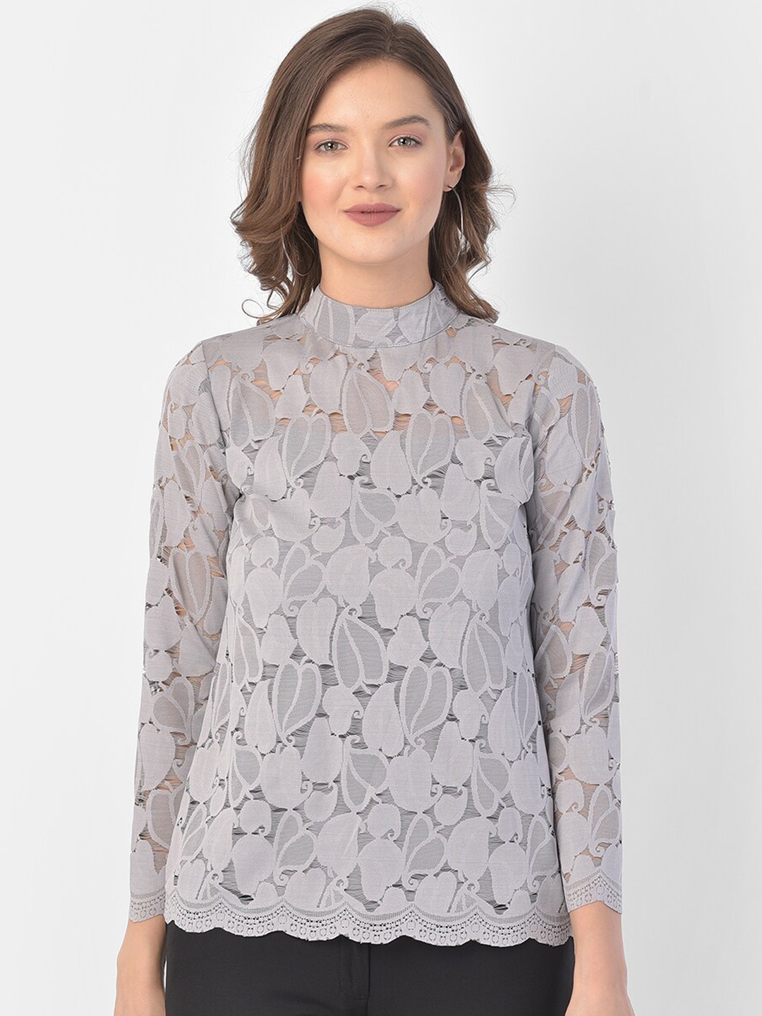 

Eavan Women Grey Lace Regular Top