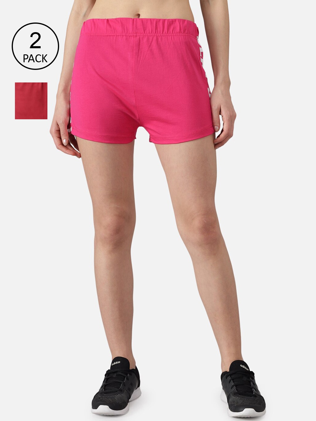 

The Dry State Women Pack of 2 Multicoloured Solid Regular Fit Regular Shorts, Multi