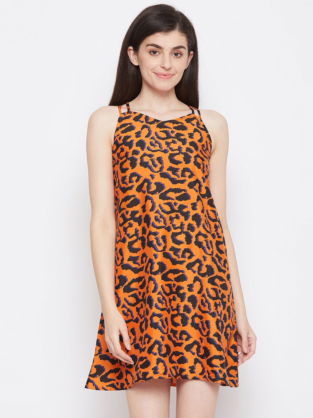 

Clovia Women Orange Printed Short Night Dress