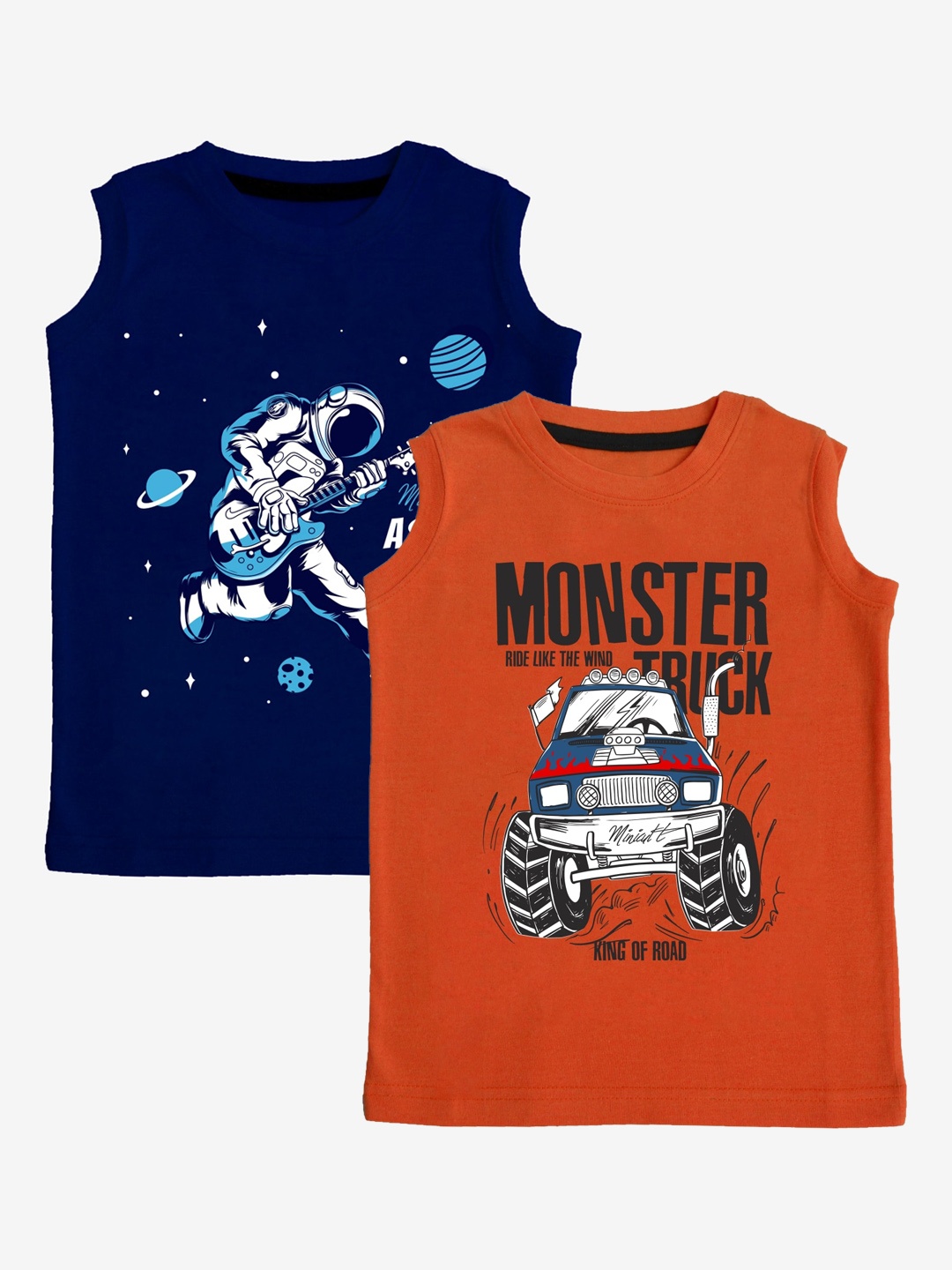 

x2o Kids Pack Of 2 Printed Pure Cotton Innerwear Vests, Navy blue