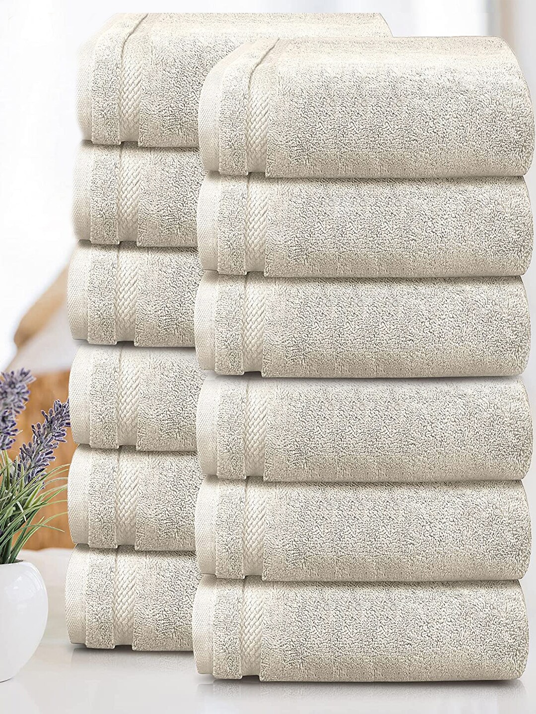 

MYTRIDENT Unisex Set of 12 Beige 625 GSM Cotton Face Towel