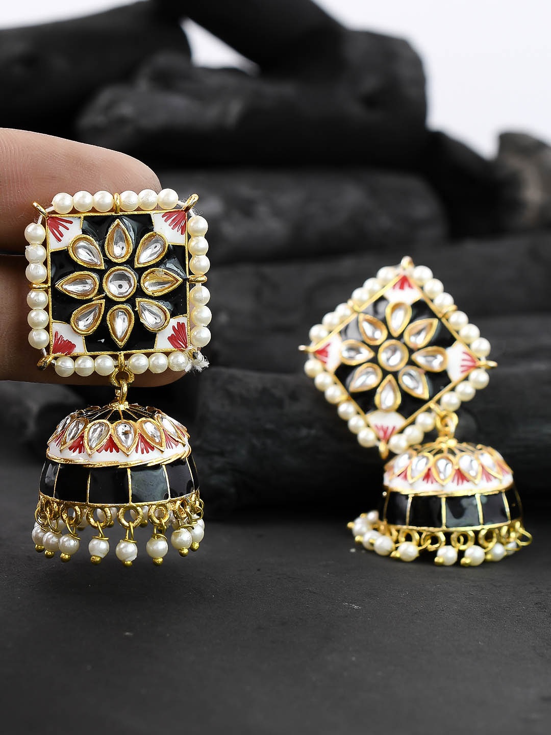 

Silvermerc Designs Black Contemporary Jhumkas