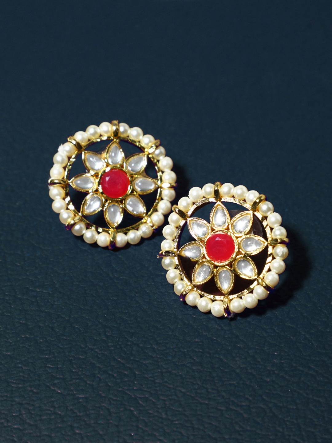 KARATCART Gold-Plated & Off White Circular Studs Earrings