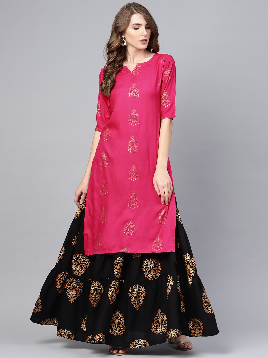 

Libas Women Pink Ethnic Motifs Printed Kurta with Skirt