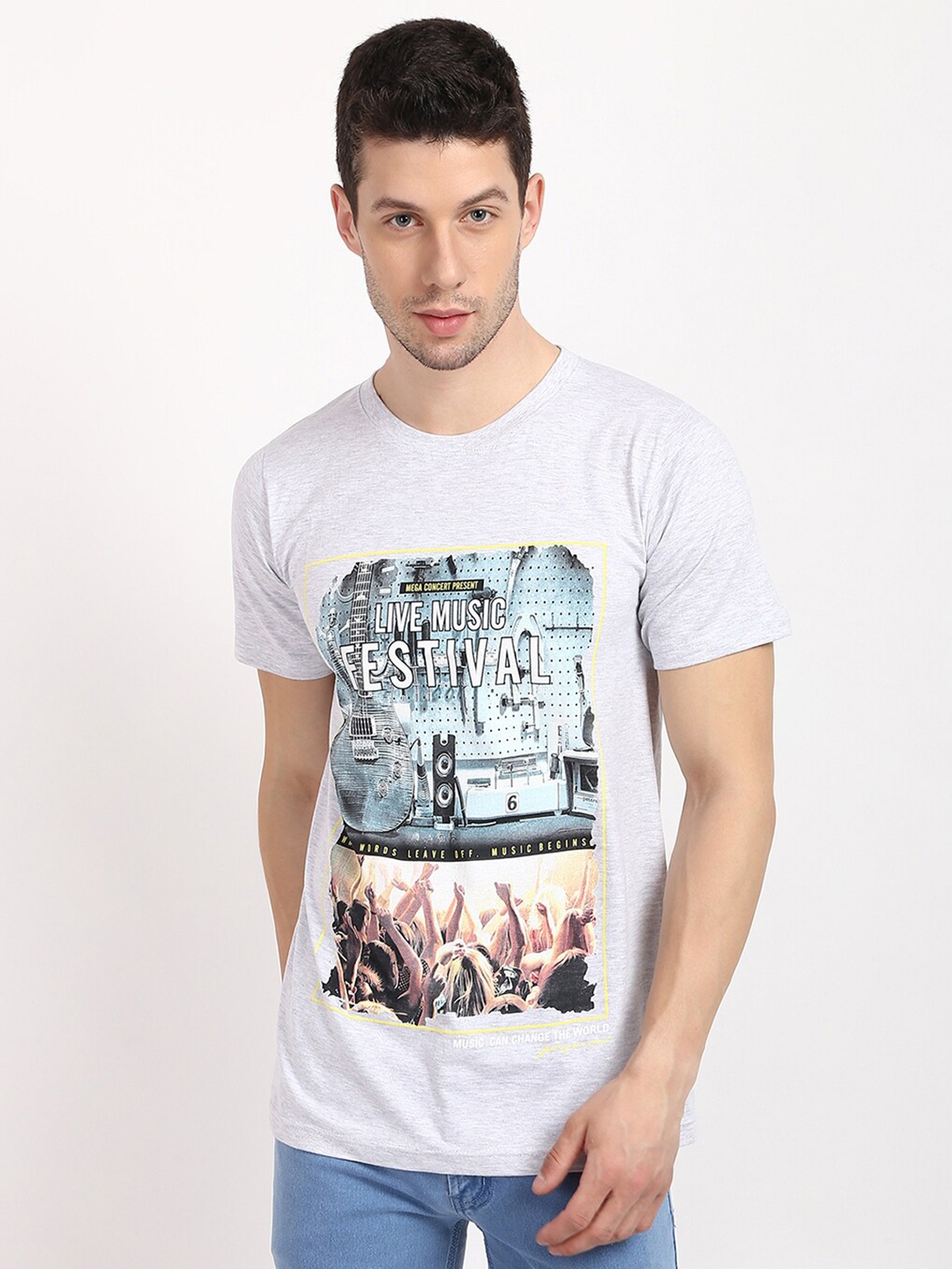 

V2 Value & Variety Men Grey Melange Printed T-shirt
