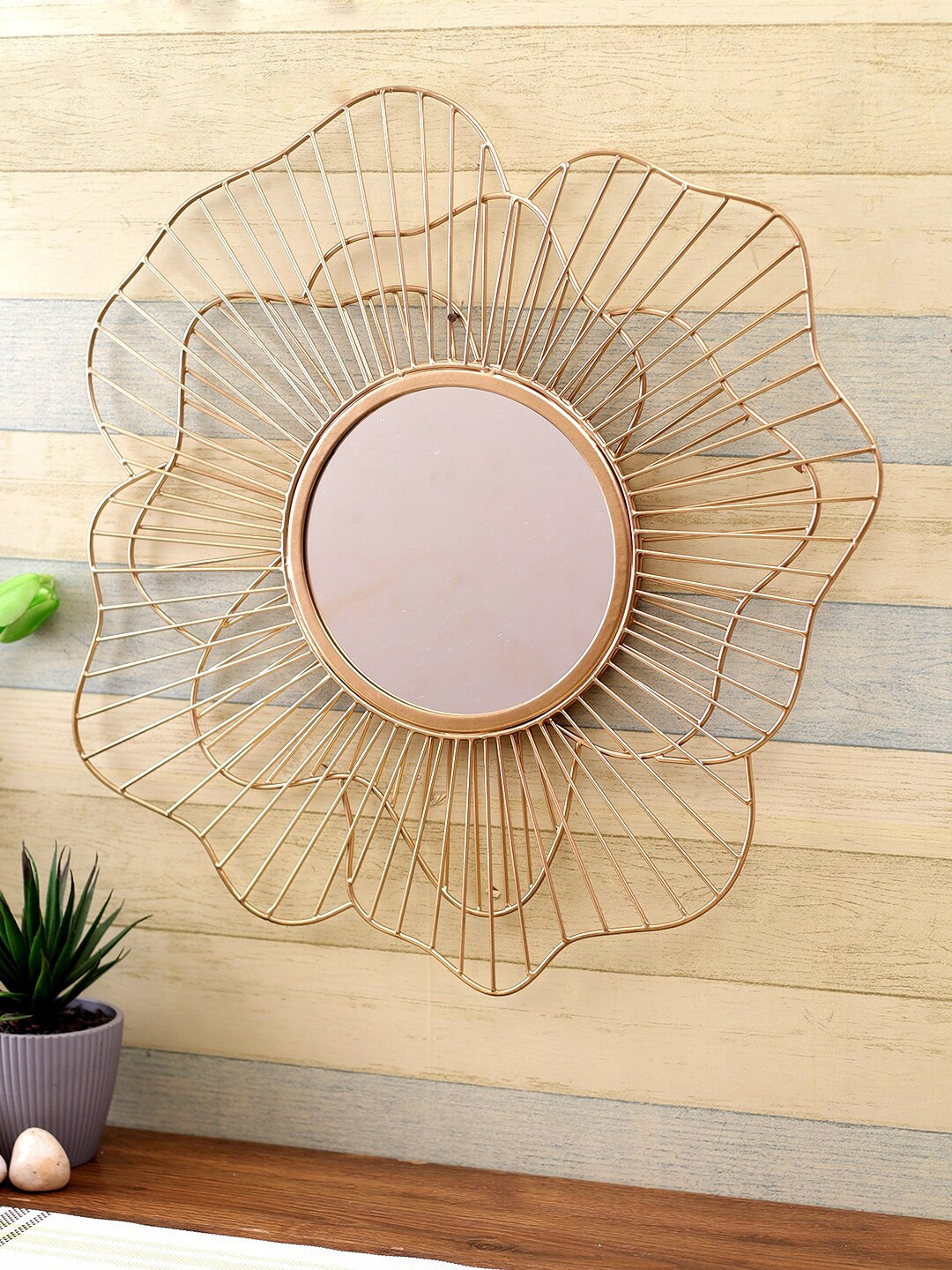 

Aapno Rajasthan Copper-Toned Rose Shape Metallic Wall Mirror