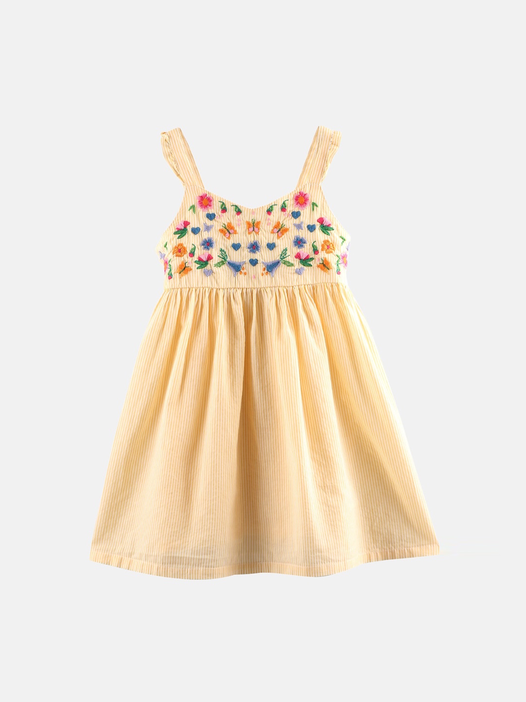 

Beebay Yellow Floral Embroidered Cotton Empire Dress