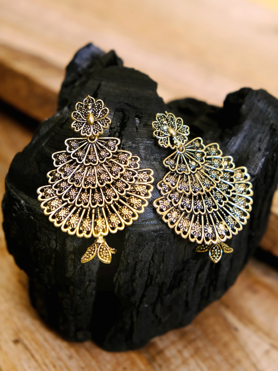 

Crunchy Fashion Gold-Plated Peacock Shaped Drop Earrings