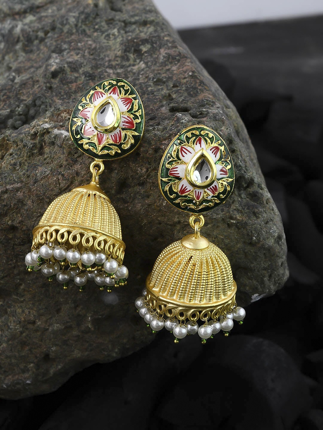 

Silvermerc Designs Gold-Plated Handpainted Classic Jhumkas Earrings