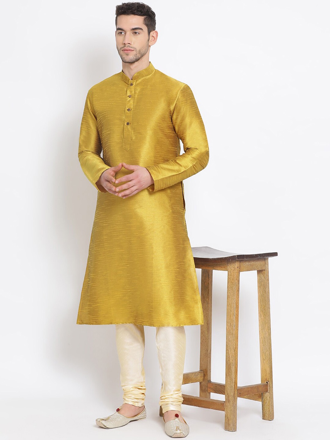 

Sanwara Men Gold-Coloured Kurta with Churidar