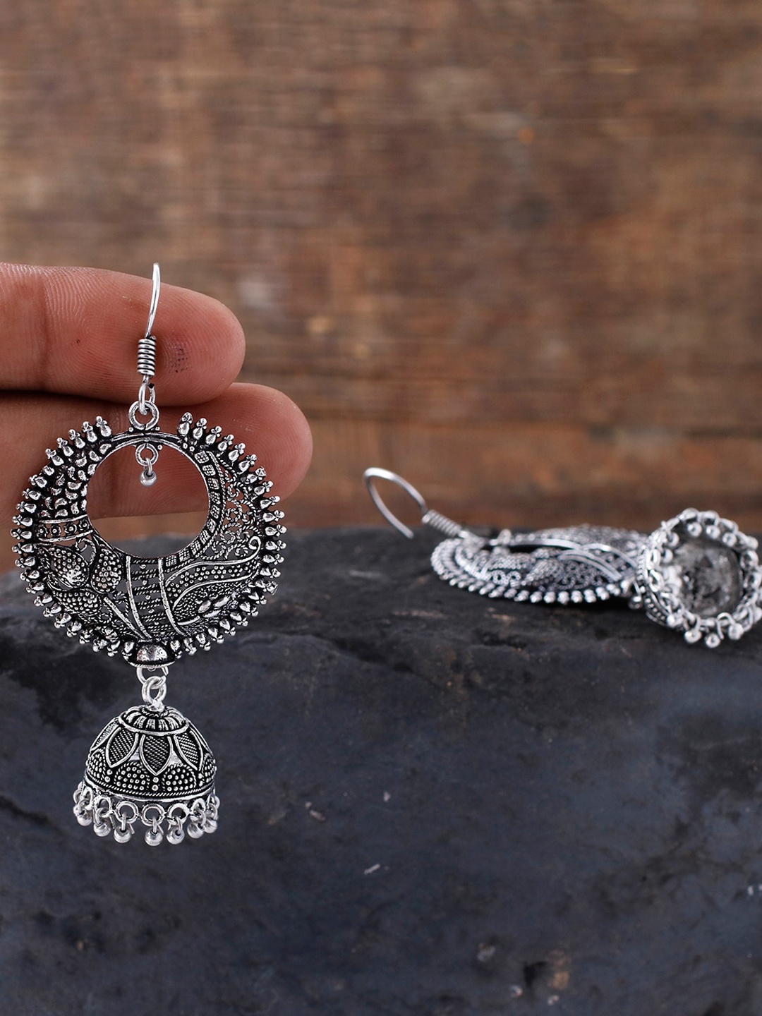 

Silvermerc Designs Silver Contemporary Jhumkas Earrings
