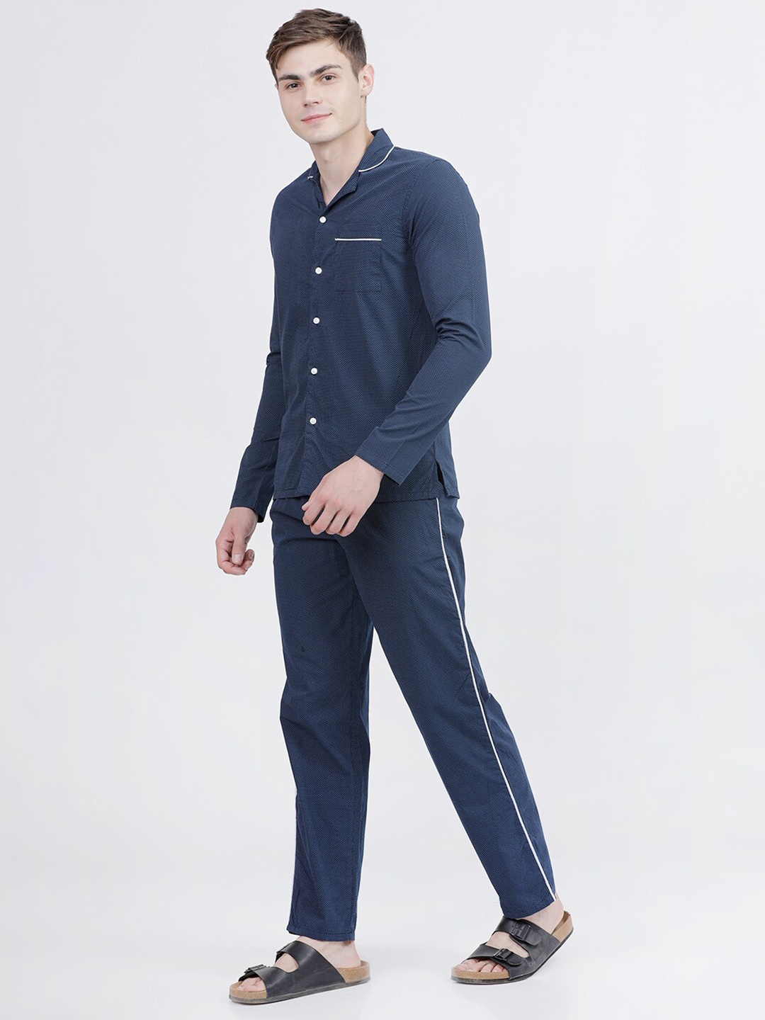 The Indian Garage Co Men Navy Blue & White Printed Night suit