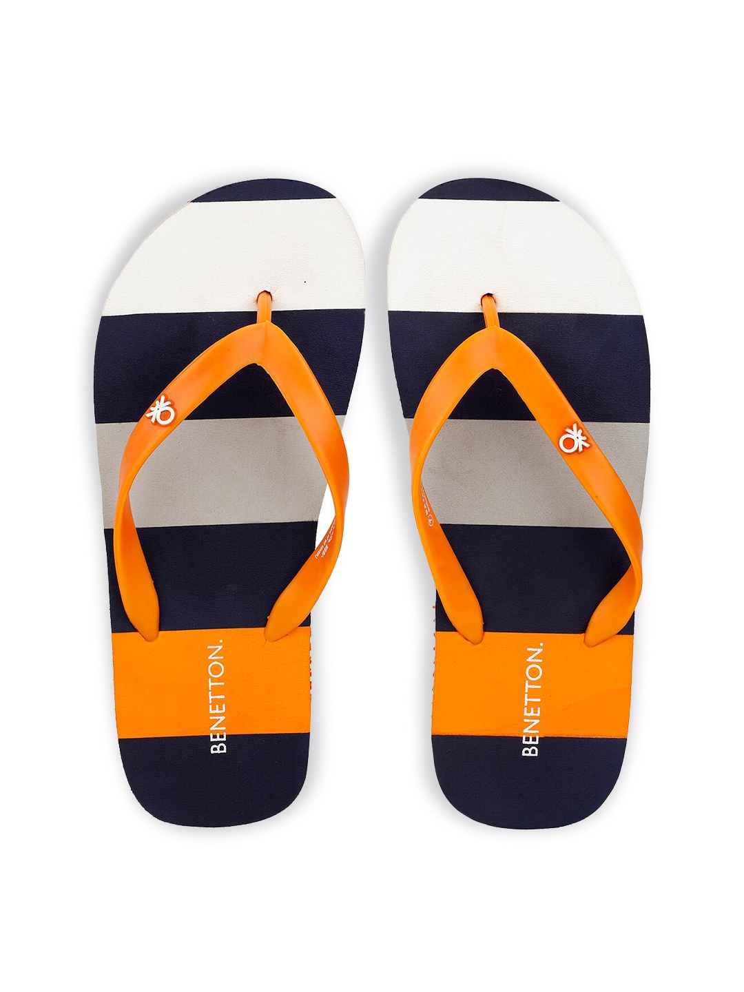 United Colors of Benetton Men Orange & Navy Blue Striped Thong Flip-Flops