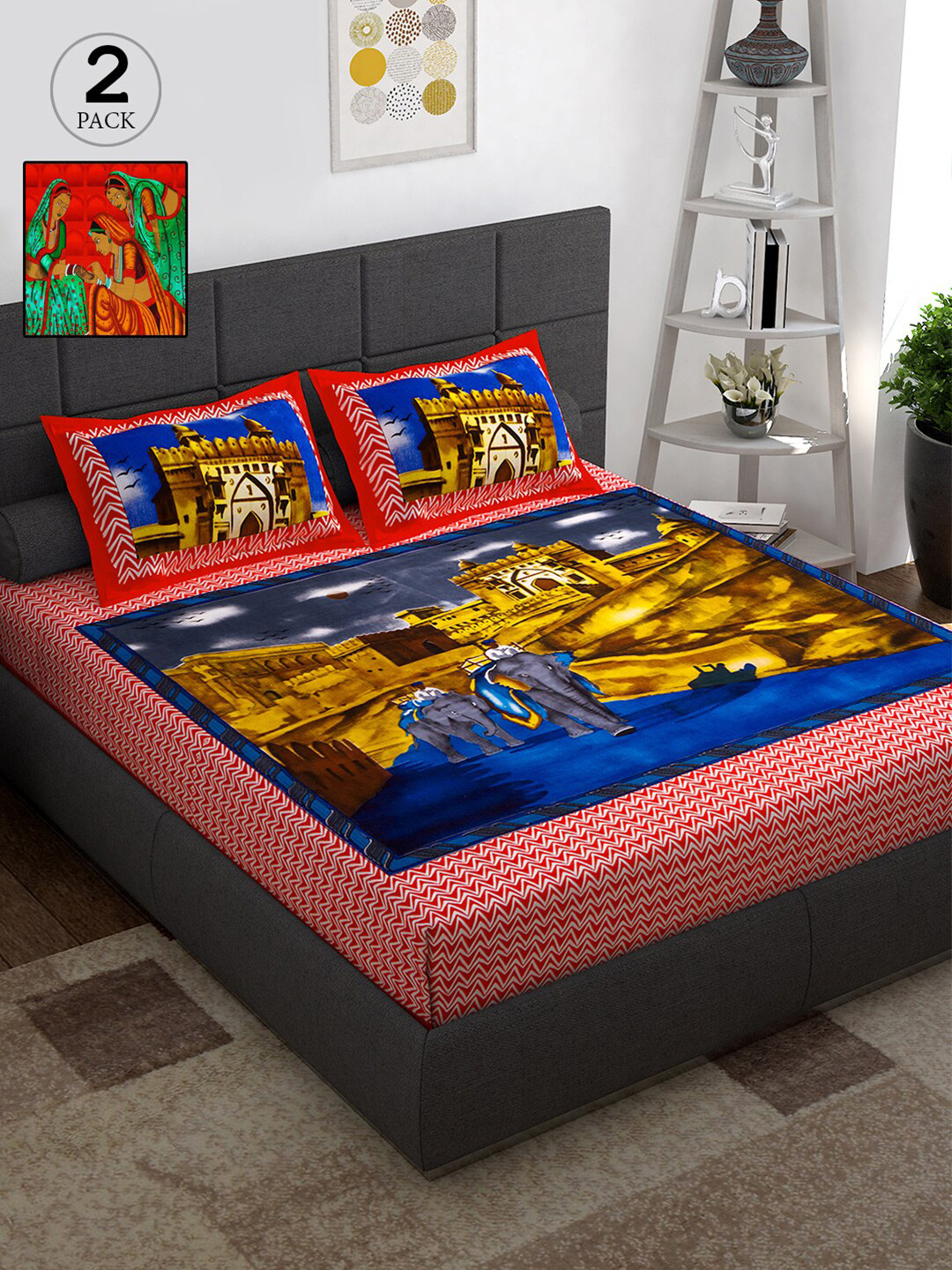 

Story@home Red & Purple Pack of 2 Queen Bedsheet with 4 Pillow Covers