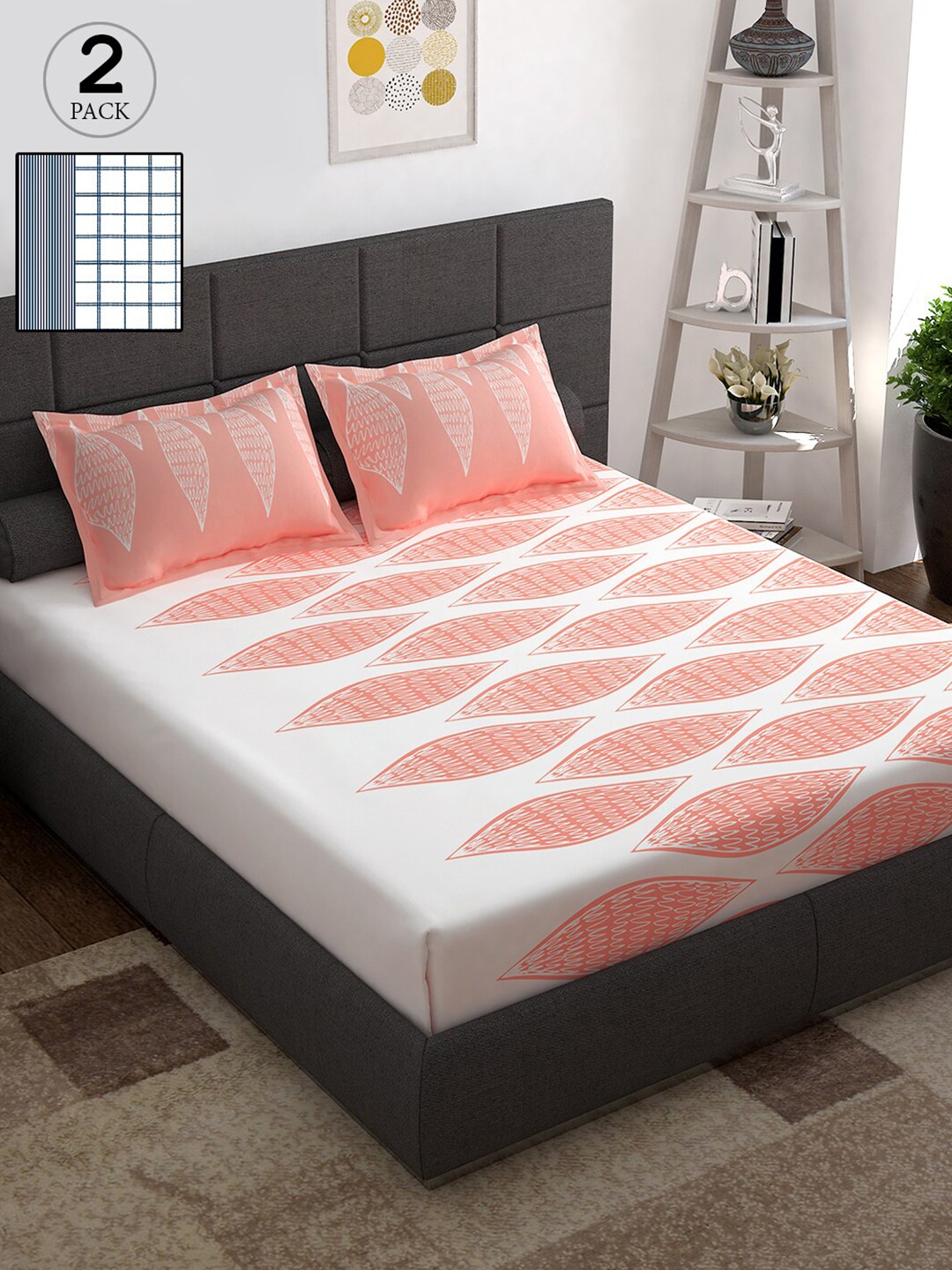 

Story@home Peach Abstract 2 Double / Queen Bedsheet With 4 Pillow Cover