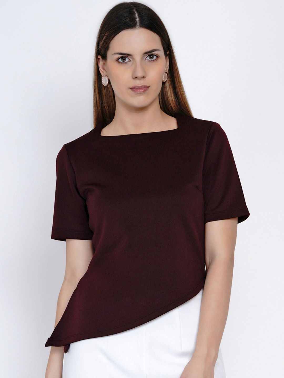 

Samshek Burgundy Asymmetric Hem Top