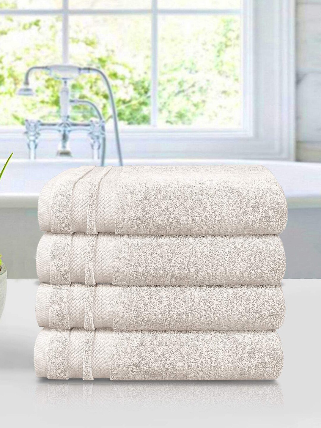

MYTRIDENT 4 Piece Hand Towel Set Beige Luxury Collection 100% Cotton 625 GSM
