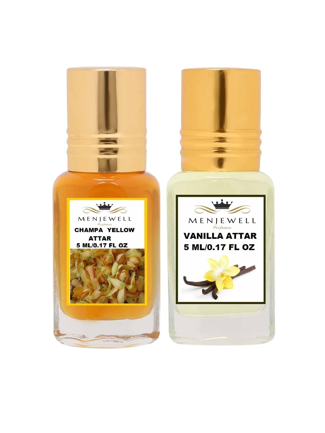 

Menjewell Set of 2 Champa Yellow & Vanilla Attar 10 ml, Transparent