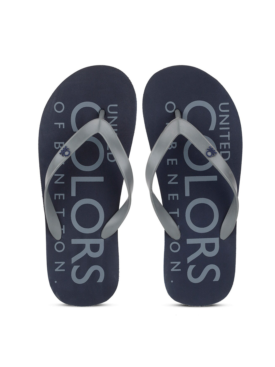 

United Colors of Benetton Men Grey & Navy Blue Printed Thong Flip-Flops