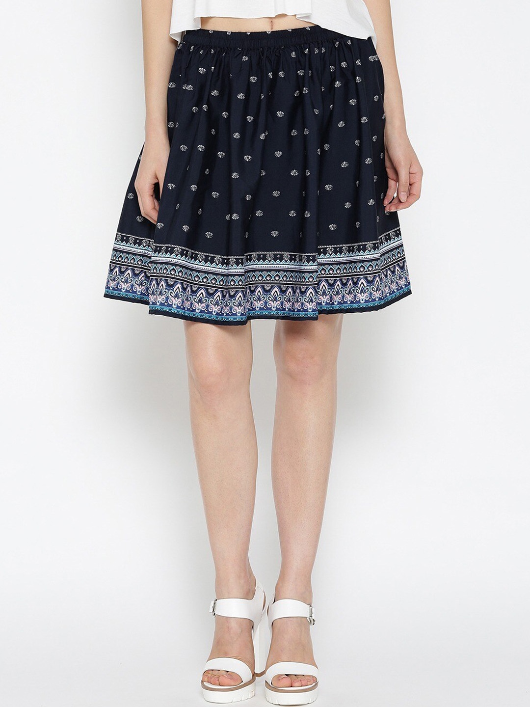 

Sera Women Navy Blue & White Printed Flared Mini Skirt
