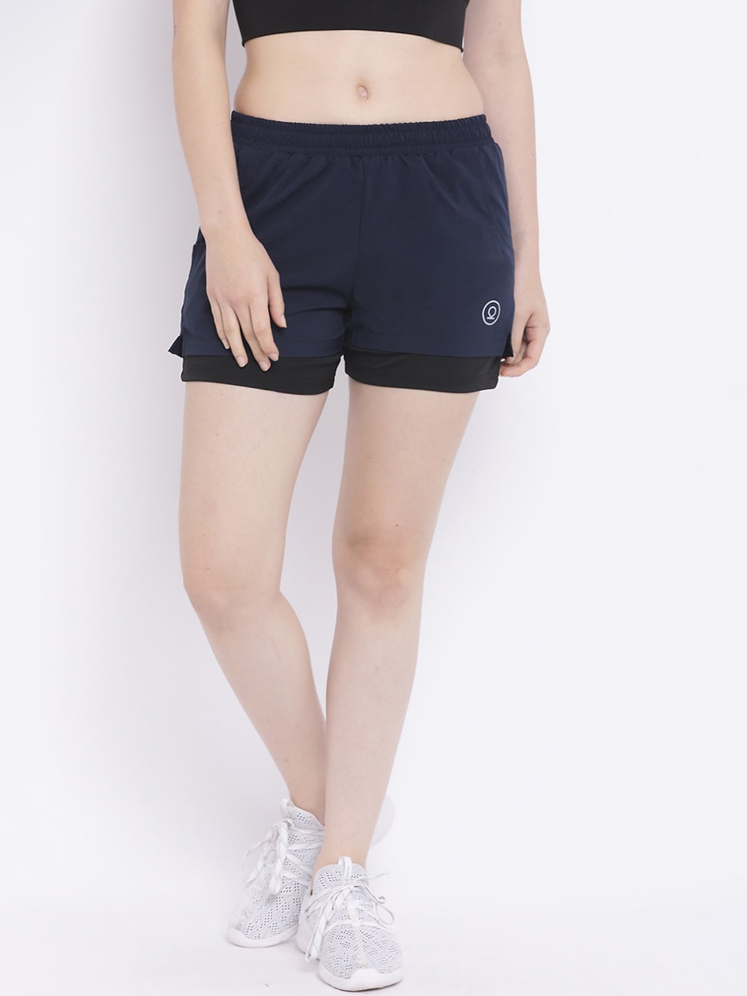 

CHKOKKO Women Navy Blue Solid Regular Fit Sports Shorts