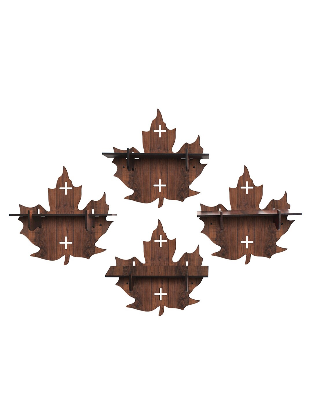 RANDOM Set of 4 Brown MDF Autumn Leaves Basic Wall Shelf