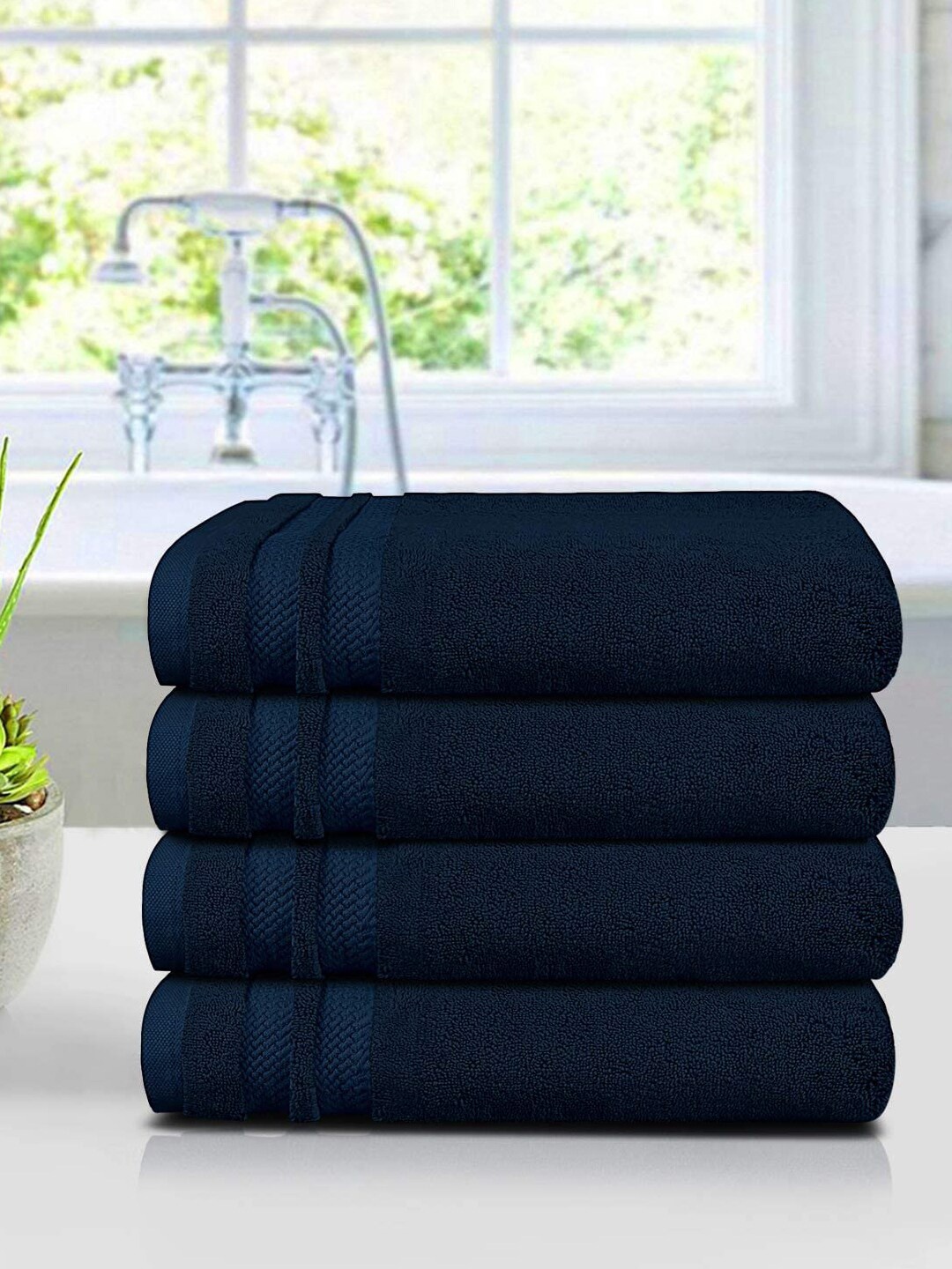 

MYTRIDENT Navy Blue Set Of 4 625 GSM Solid Bath Towels