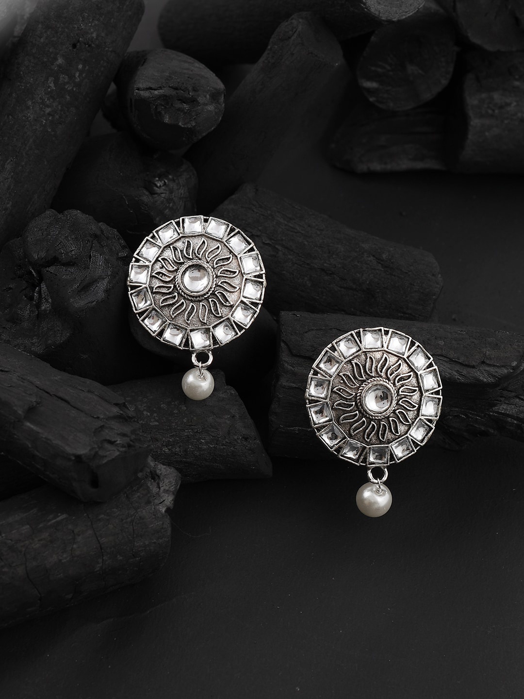 

Silvermerc Designs Silver-Plated Oxidised Contemporary Studs Earrings