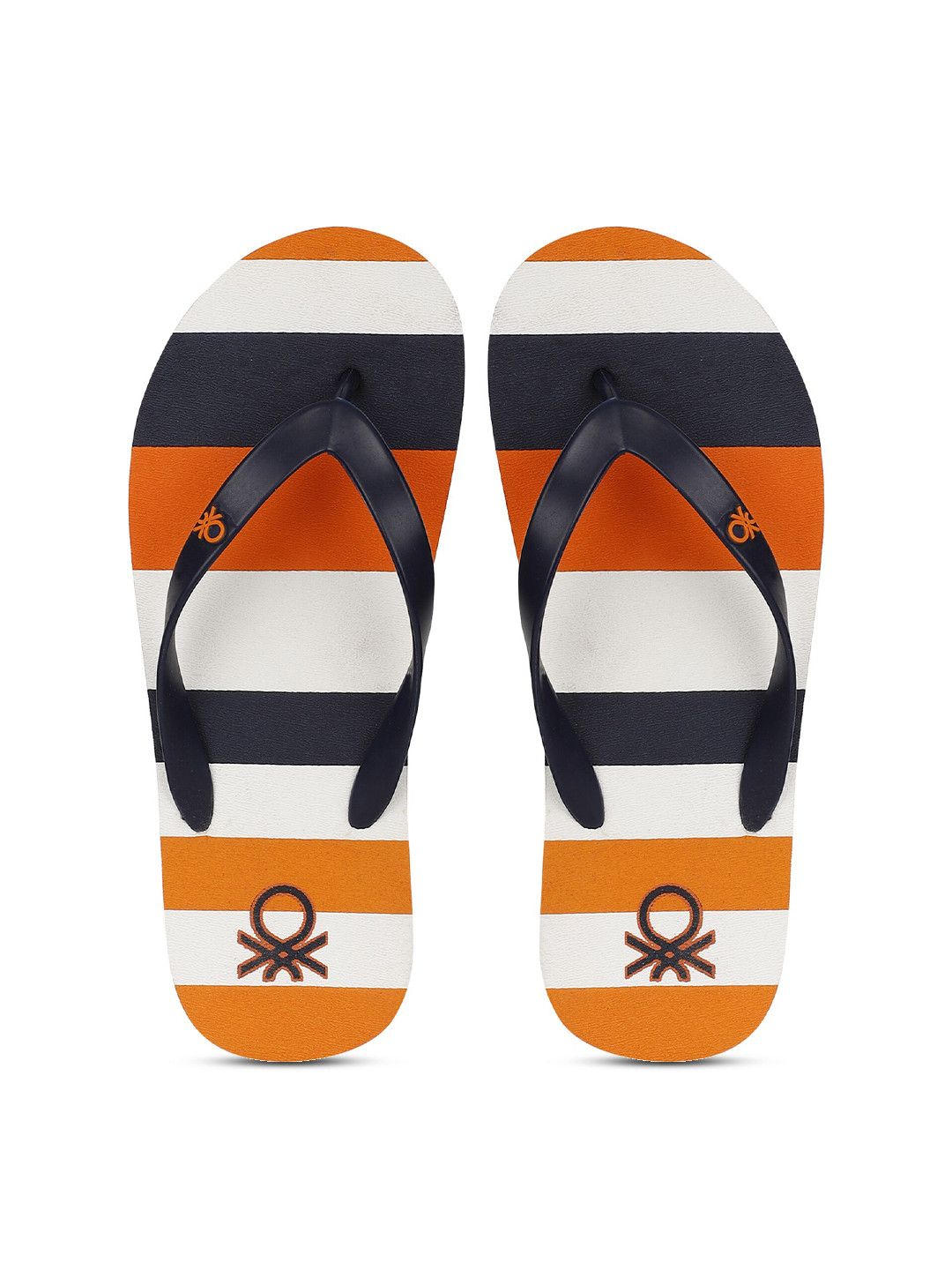 

United Colors of Benetton Men Navy Blue & Off White Striped Thong Flip-Flops