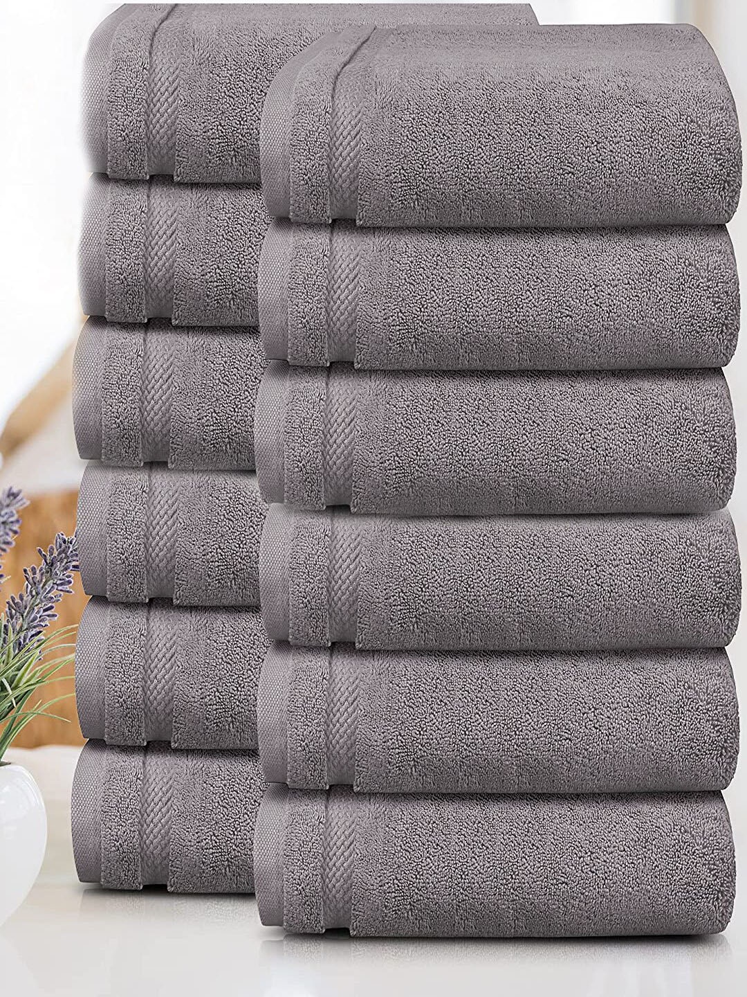 

MYTRIDENT Pack Of 12 Grey 625 GSM Face Towels