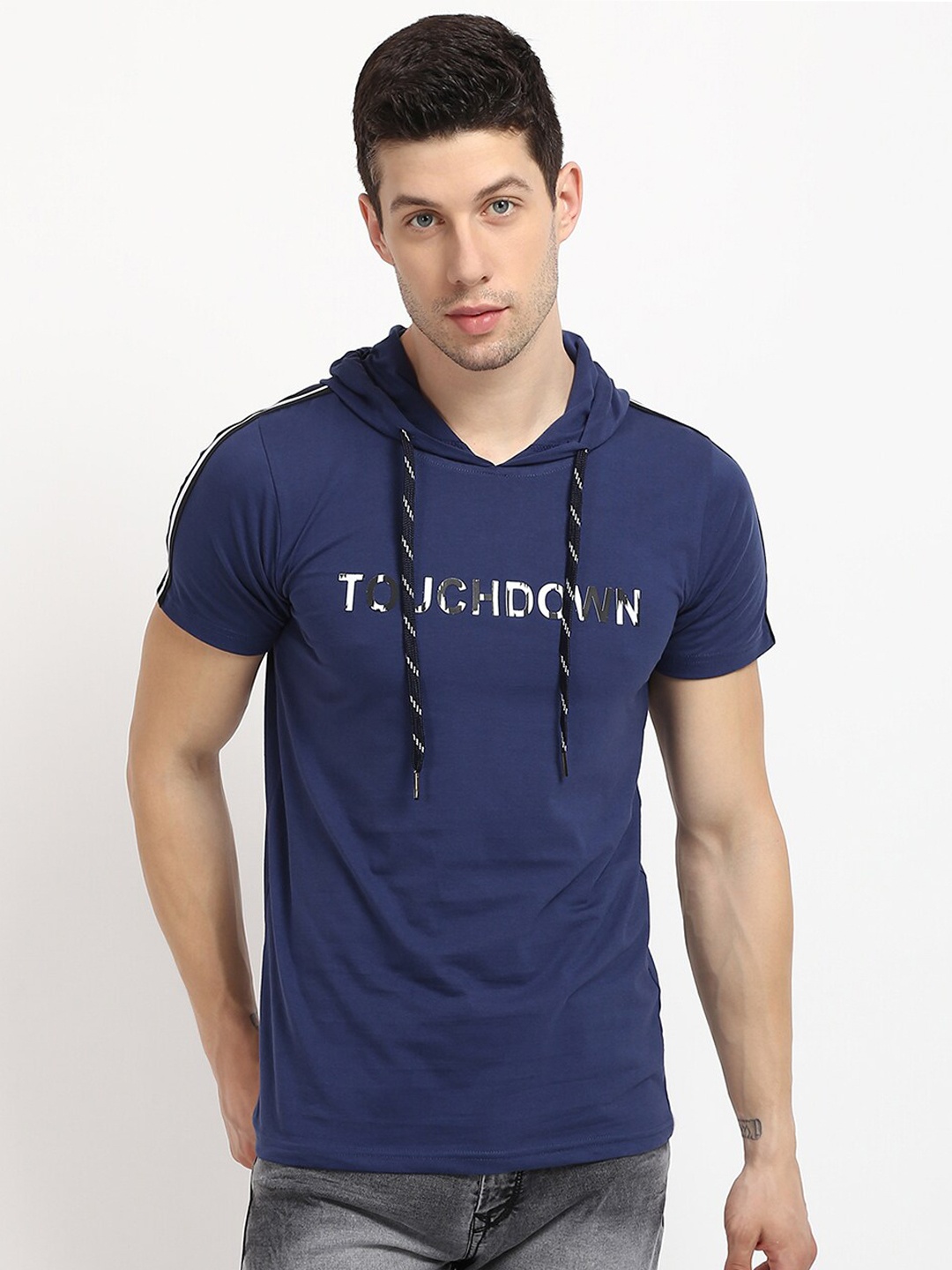 V2 Value & Variety Men Navy Blue Typography Printed T-shirt