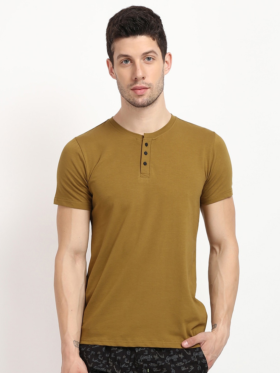 

V2 Value & Variety Men Olive Green Henley Neck T-shirt
