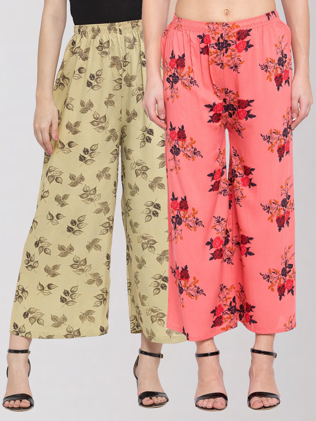 

KLOTTHE Women Peach & Beige 2 Floral Printed Palazzos