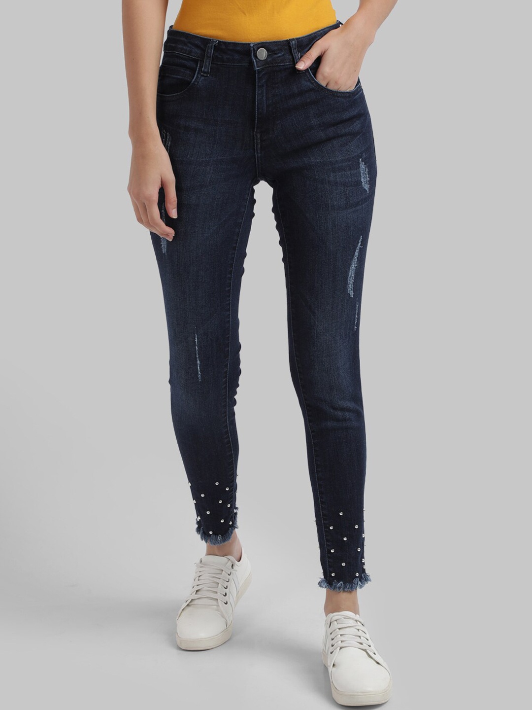 Parx Women Blue Skinny Fit Low Distress Light Fade Jeans