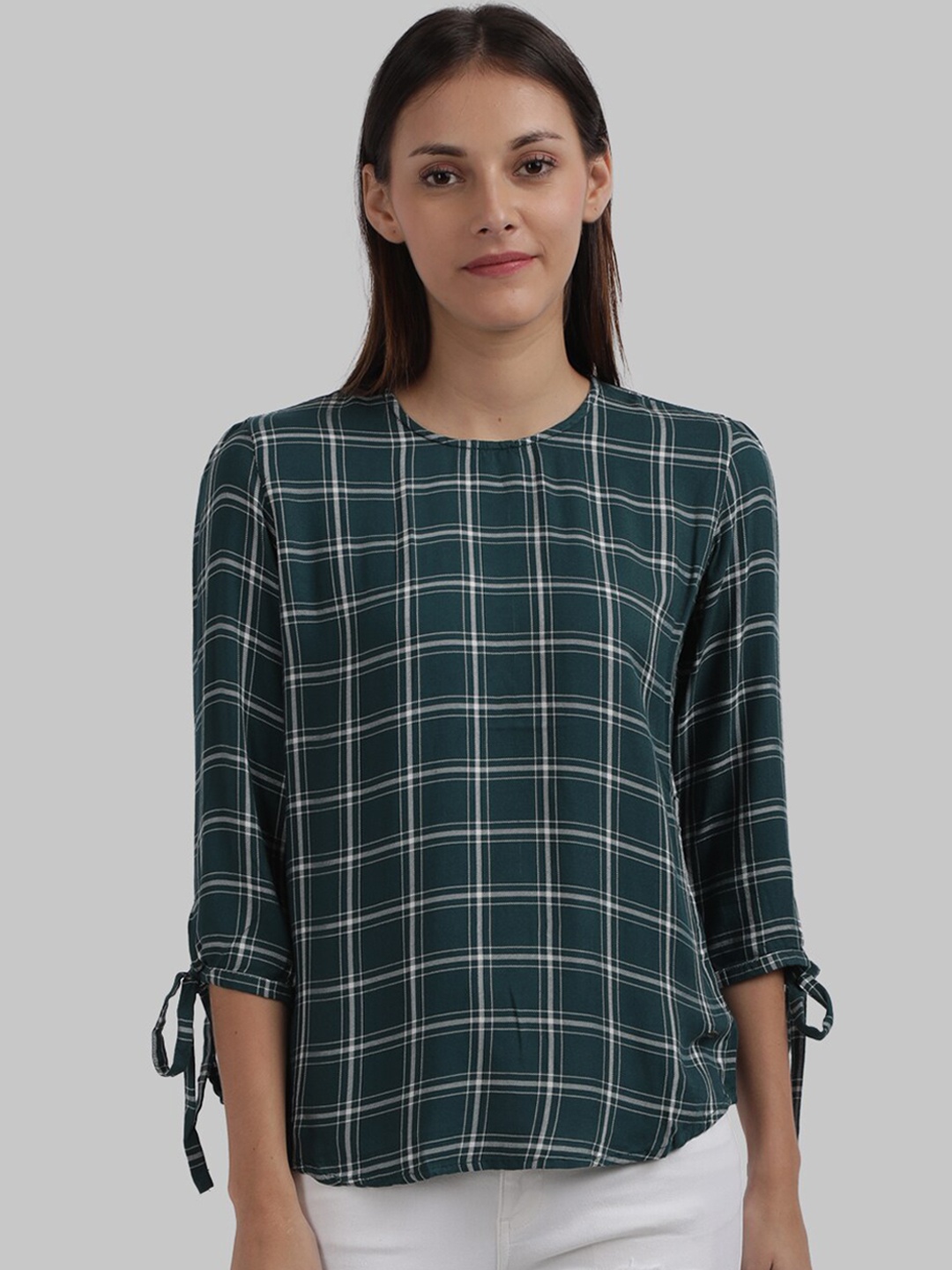 

Parx Green Checked Regular Top