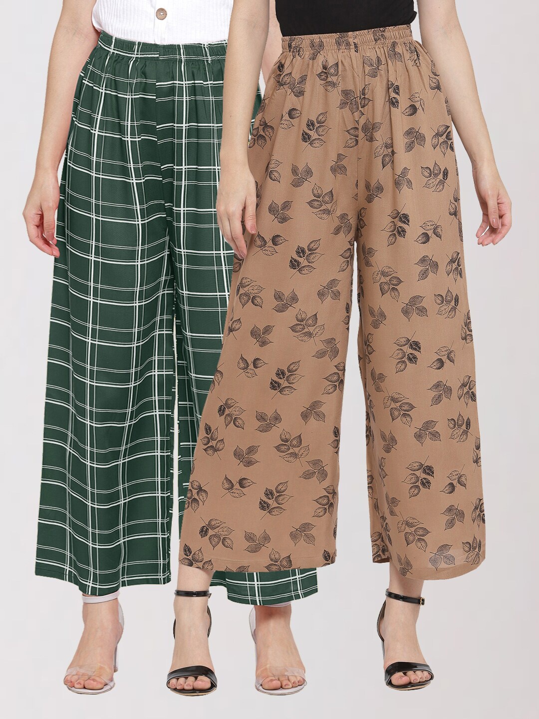 

KLOTTHE Pack of 2 Women Green & Brown Printed Palazzos