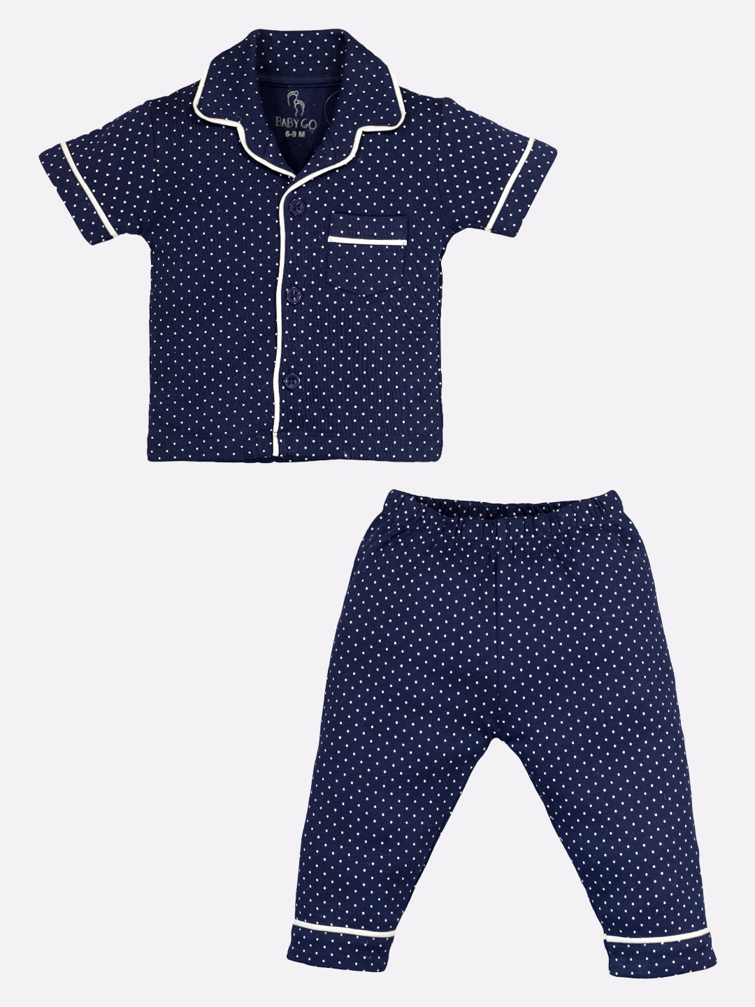 

BABY GO Girls Navy Blue & White Printed Night suit